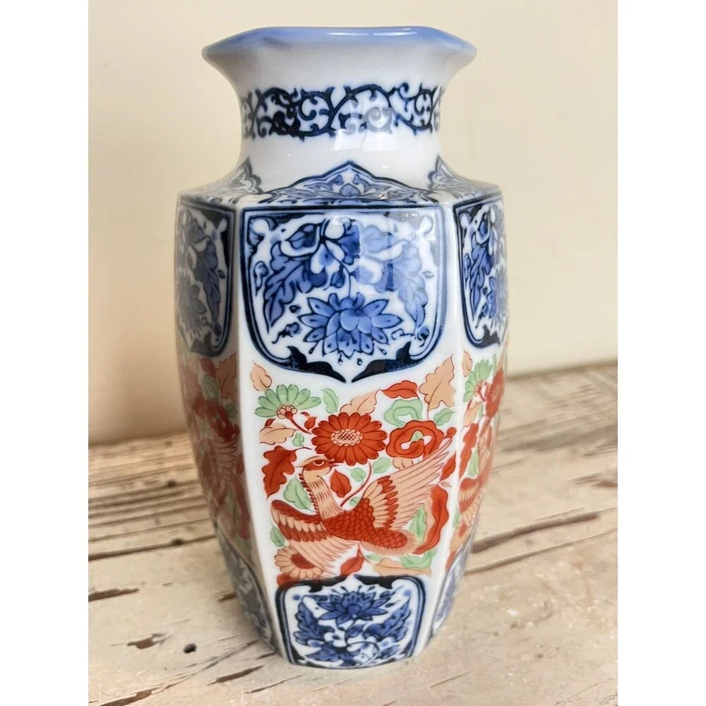 Vintage Japanese Vase Arita Ware Imari Bird Motif Approx. 8